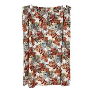 Christopher & Banks Womens M Linen Blend Skirt Tropical Midi Tan Hawaiian Floral